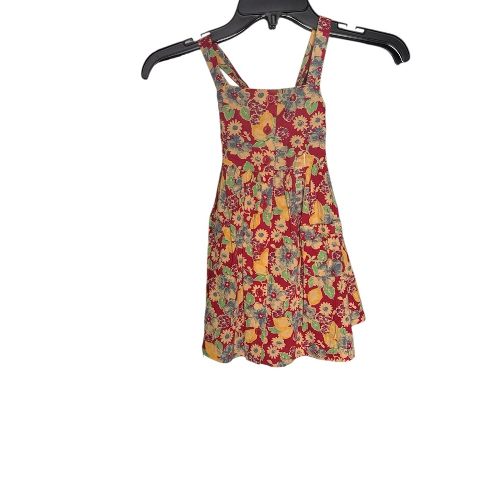 Ralph Lauren Red Floral Sundress with Yellow & Green Blooms